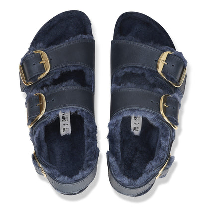 Milano Big Buckle Shearling Oiled Leather in Color Midnight Blue | Birkenstock