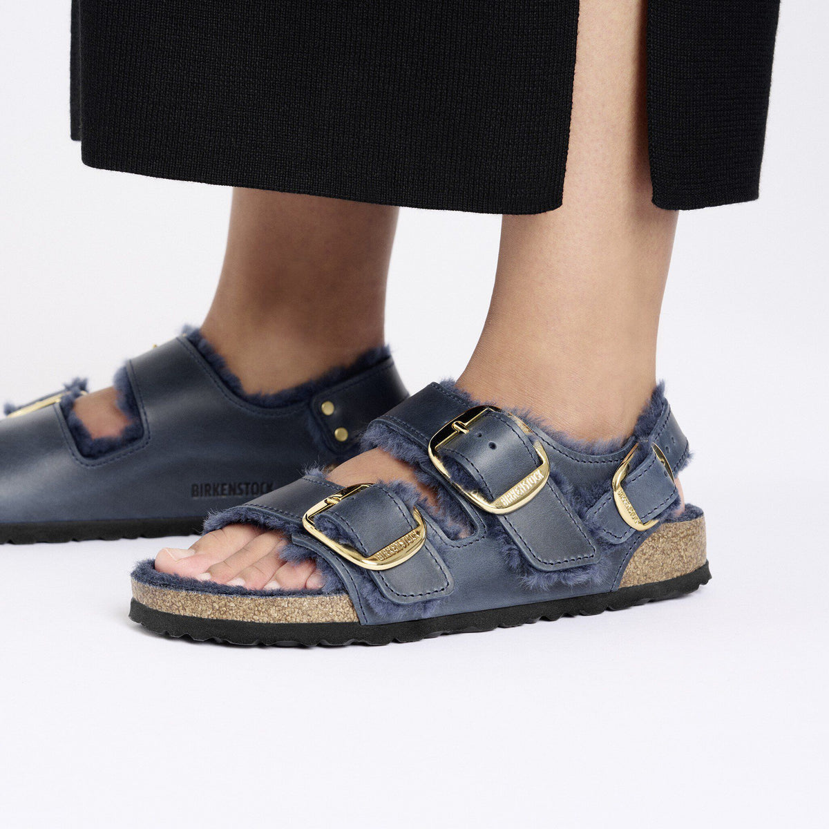 Milano Big Buckle Shearling Oiled Leather in Color Midnight Blue | Birkenstock