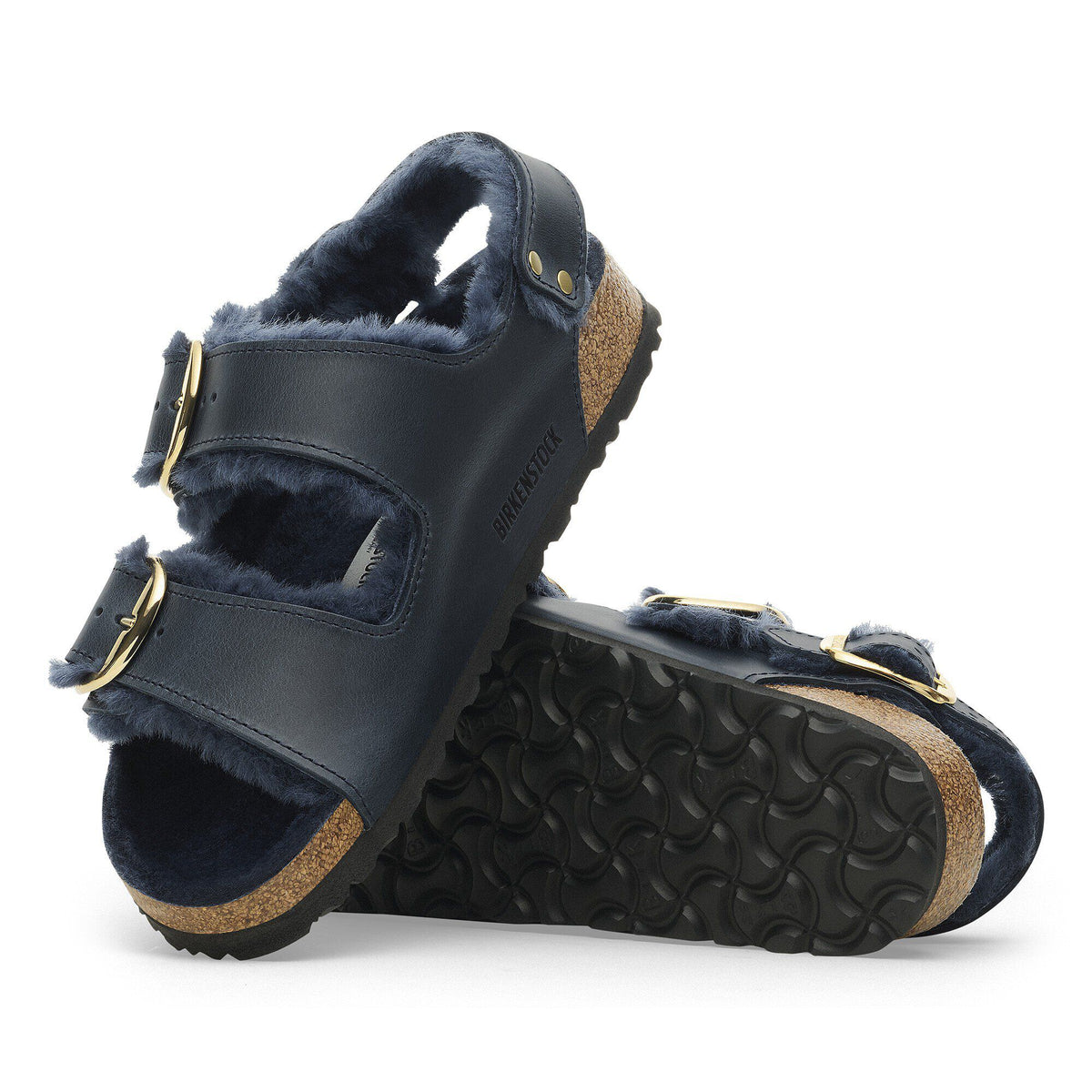 Milano Big Buckle Shearling Oiled Leather in Color Midnight Blue | Birkenstock