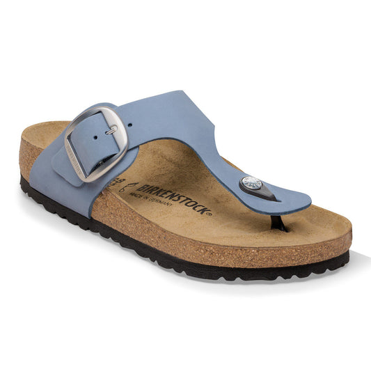 Gizeh Big Buckle Nubuck Leather in Color Stone Blue | Birkenstock