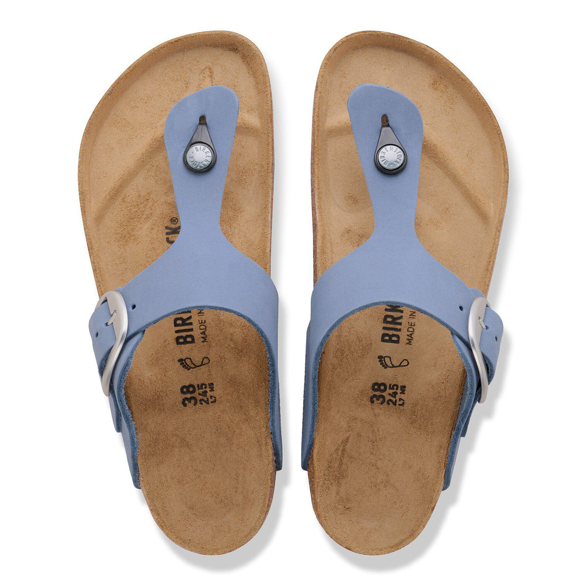 Gizeh Big Buckle Nubuck Leather in Color Stone Blue | Birkenstock