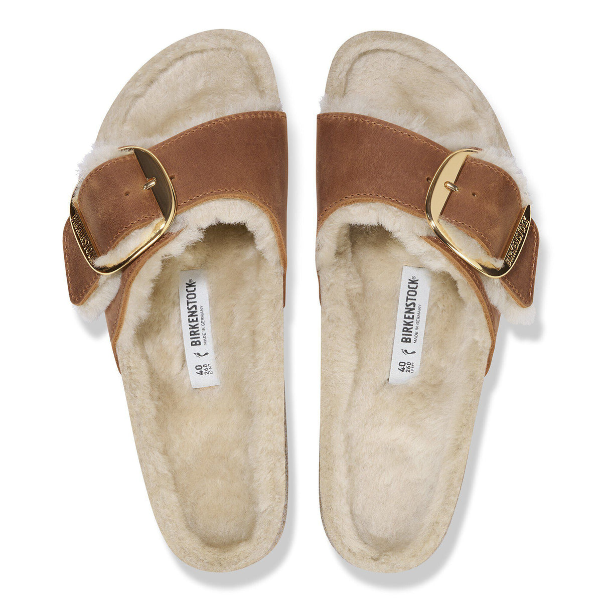 Madrid Big Buckle Shearling Oiled Leather in Color Cognac | Birkenstock
