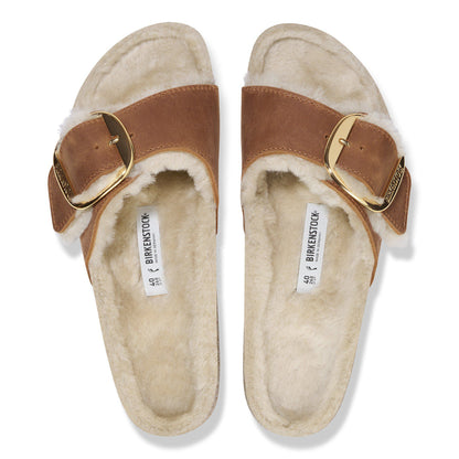 Madrid Big Buckle Shearling Oiled Leather in Color Cognac | Birkenstock