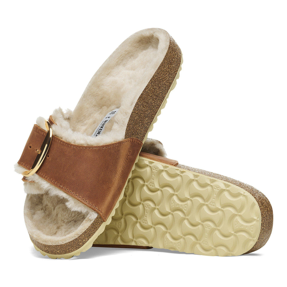 Madrid Big Buckle Shearling Oiled Leather in Color Cognac | Birkenstock
