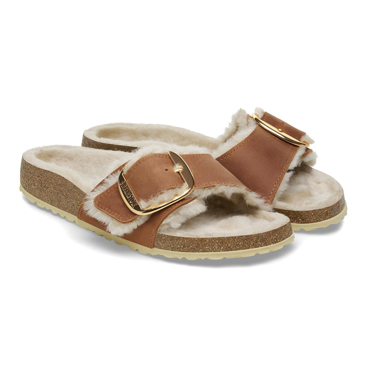 Madrid Big Buckle Shearling Oiled Leather in Color Cognac | Birkenstock
