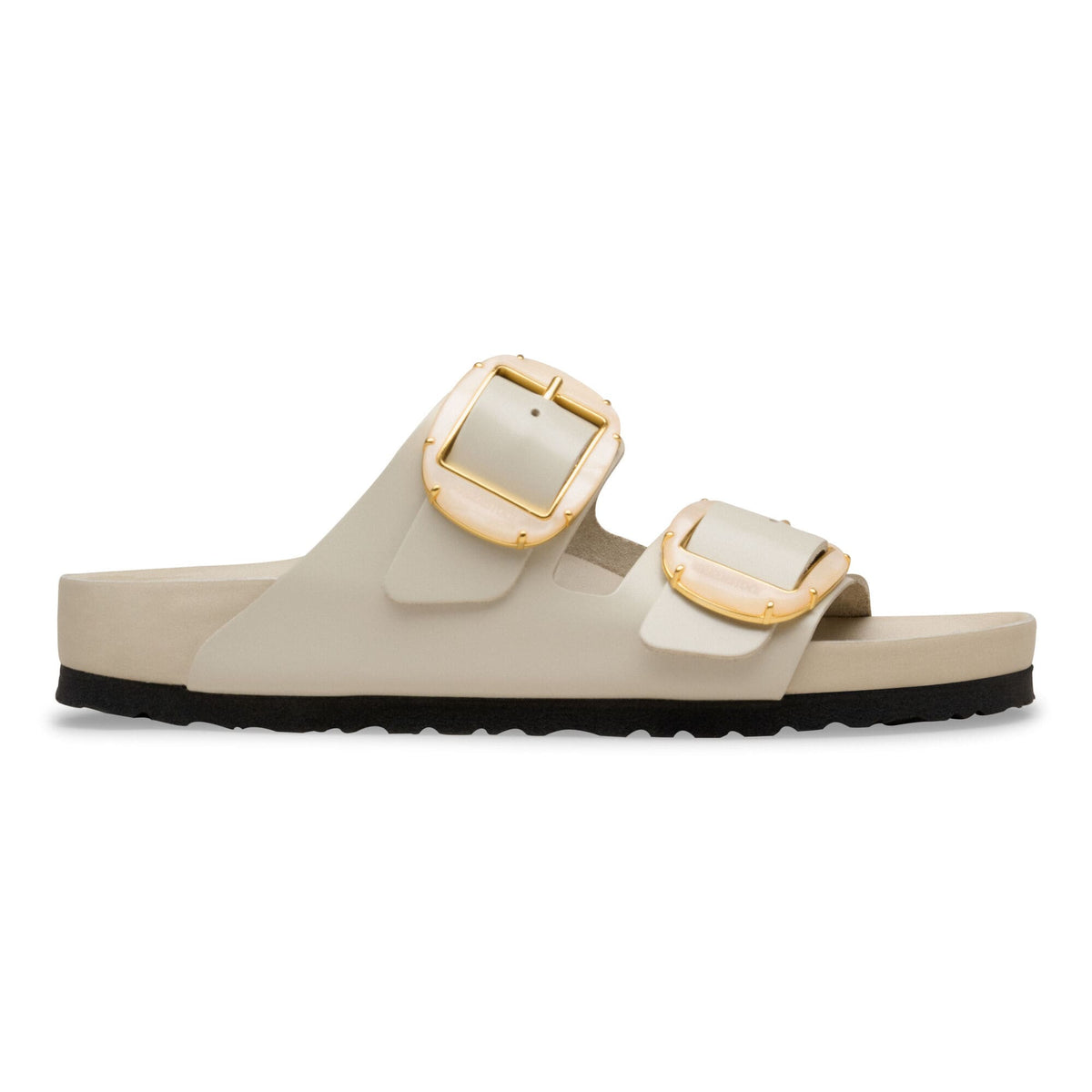 Arizona Big Buckle Pearl Natural Leather Patent in Color High-Shine Oyster | Birkenstock