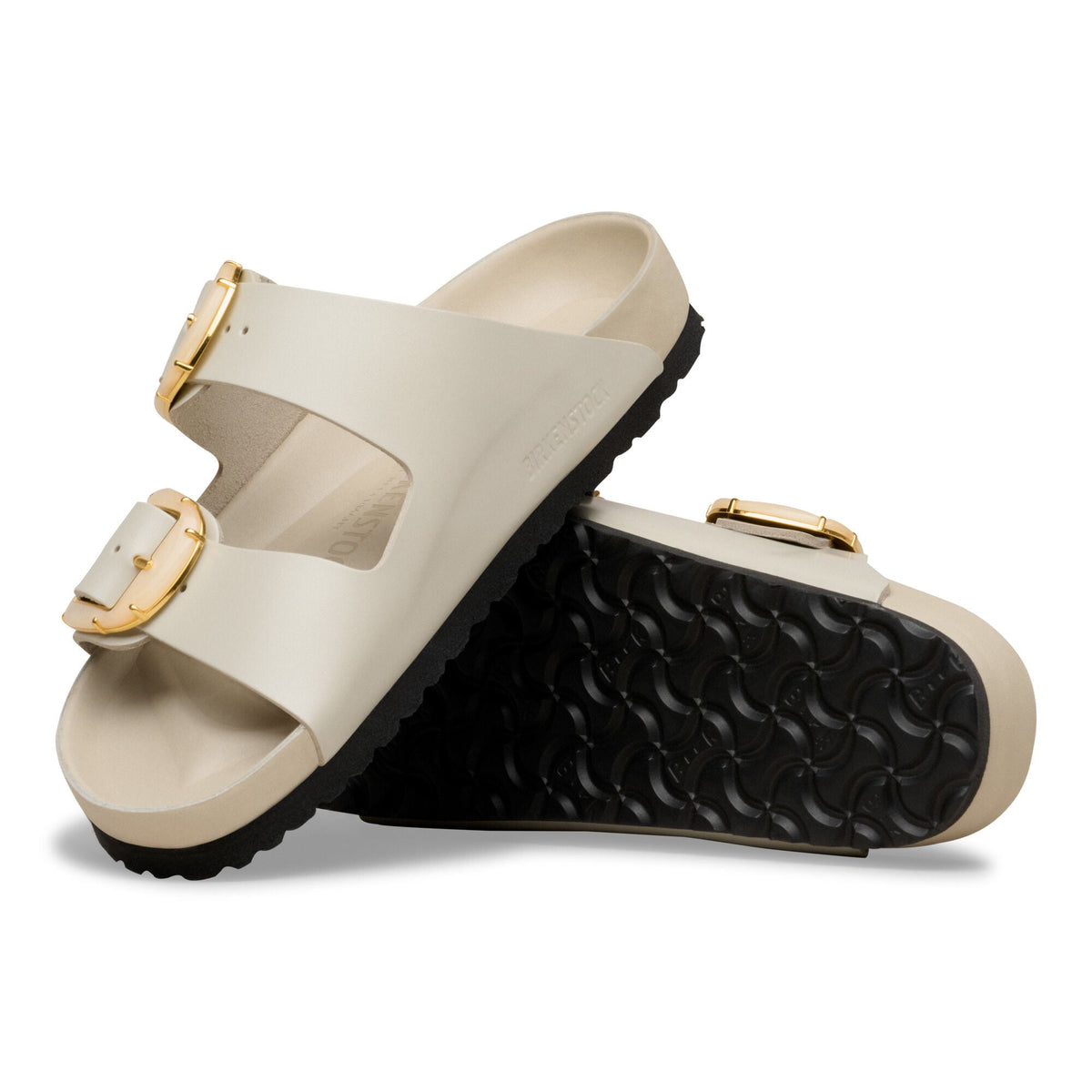Arizona Big Buckle Pearl Natural Leather Patent in Color High-Shine Oyster | Birkenstock