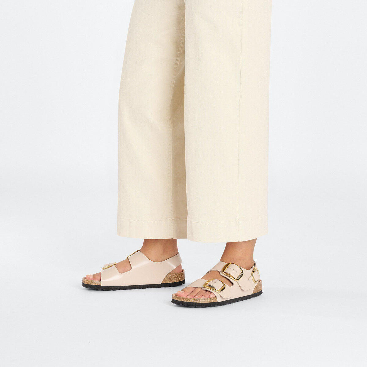 Milano Big Buckle Natural Leather Patent in Color High Shine New Beige | Birkenstock
