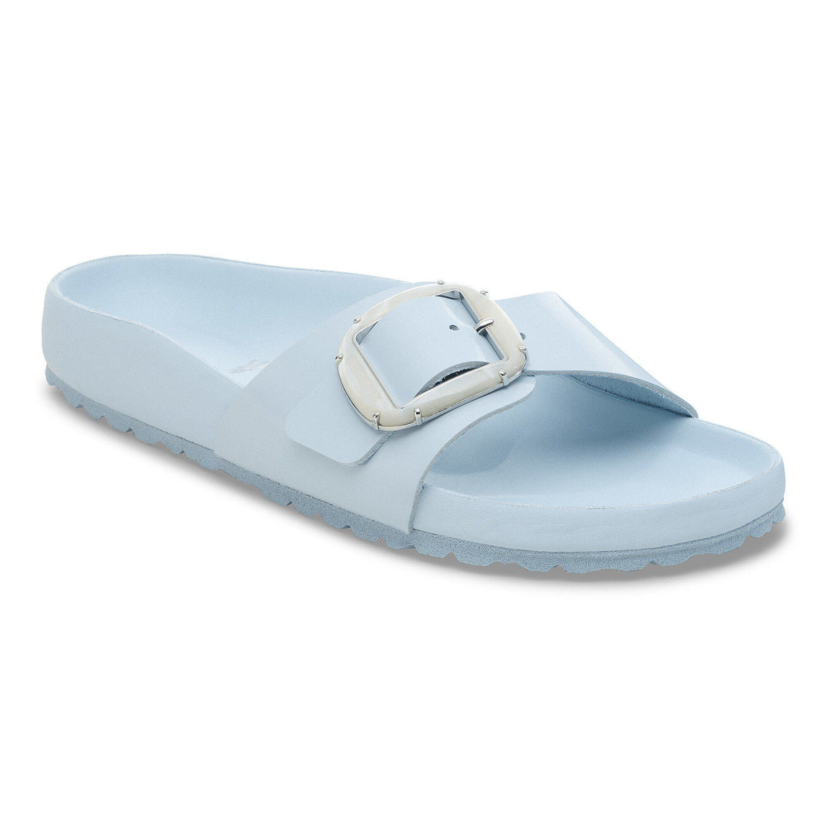 Madrid Big Buckle Pearl Natural Leather Patent in Color Baby Blue High Shine | Birkenstock