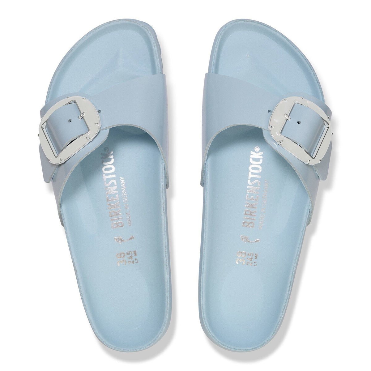 Madrid Big Buckle Pearl Natural Leather Patent in Color Baby Blue High Shine | Birkenstock