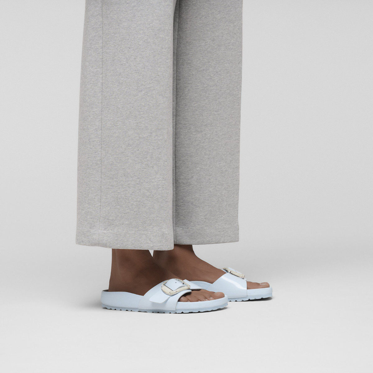 Madrid Big Buckle Pearl Natural Leather Patent in Color Baby Blue High Shine | Birkenstock