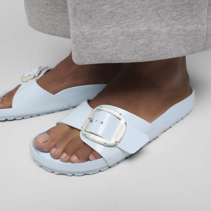Madrid Big Buckle Pearl Natural Leather Patent in Color Baby Blue High Shine | Birkenstock