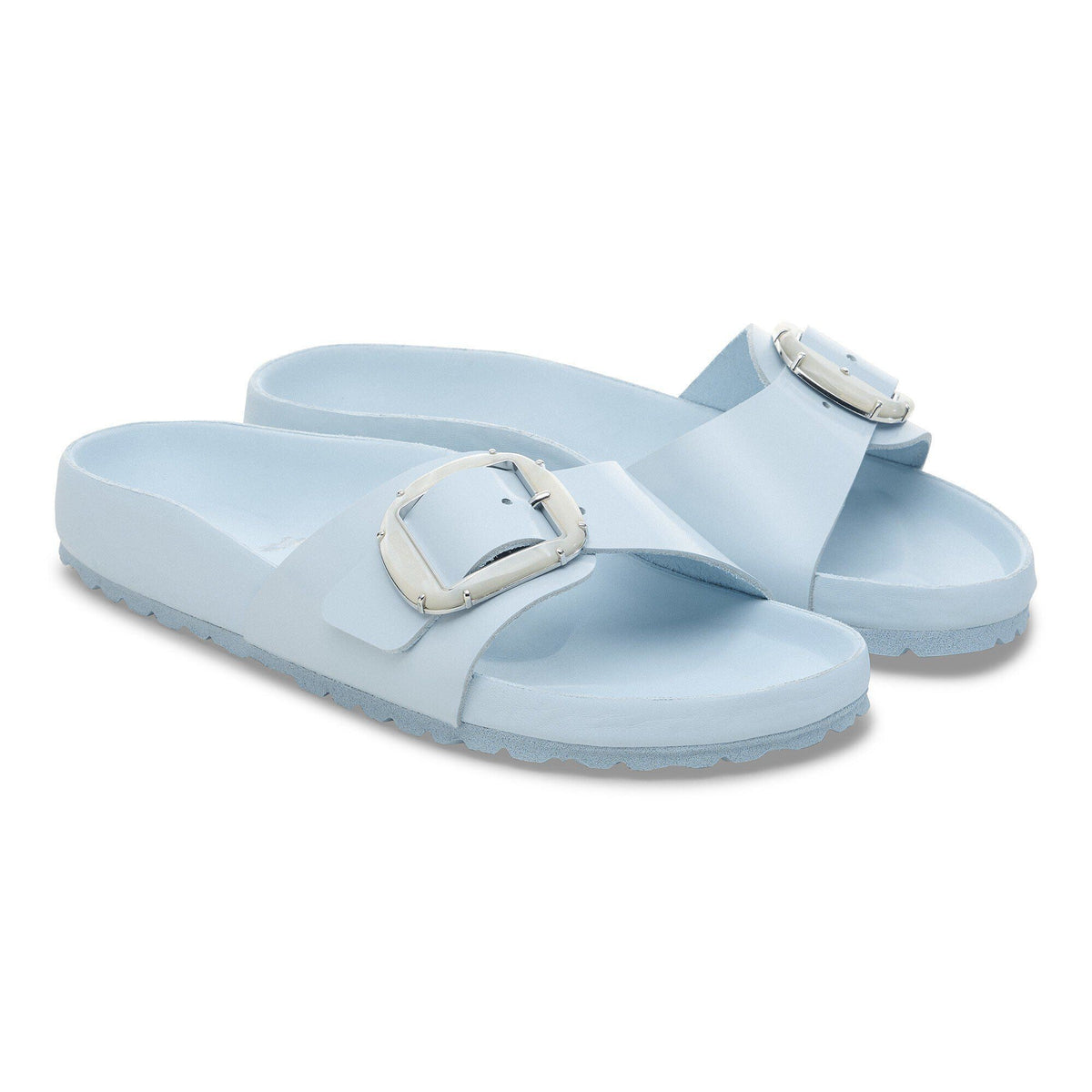 Madrid Big Buckle Pearl Natural Leather Patent in Color Baby Blue High Shine | Birkenstock
