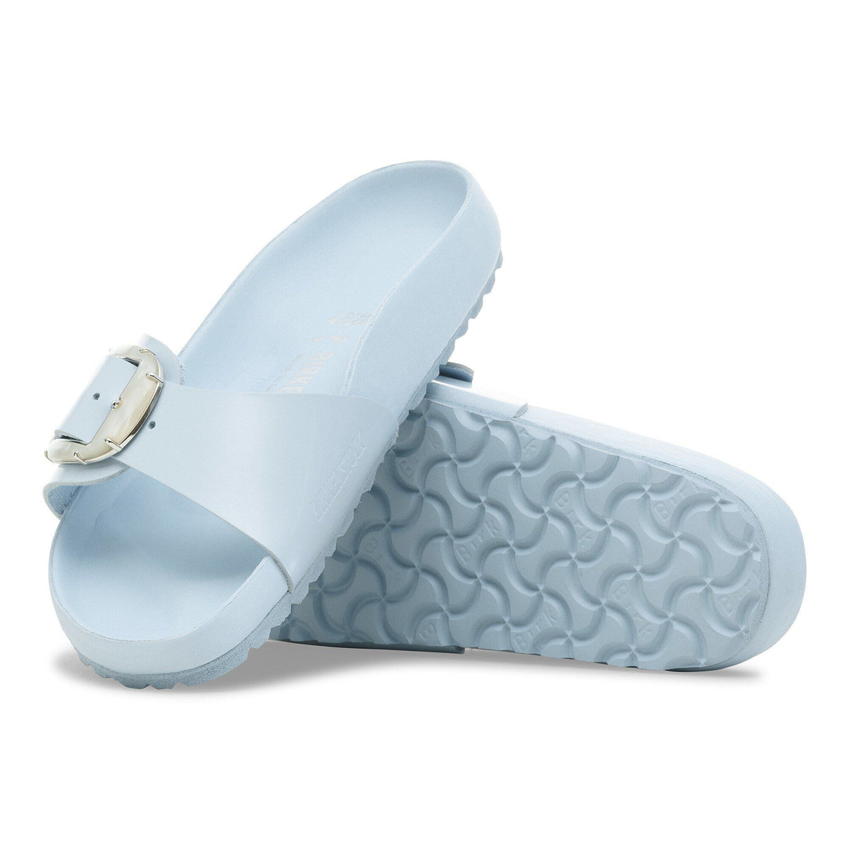 Madrid Big Buckle Pearl Natural Leather Patent in Color Baby Blue High Shine | Birkenstock