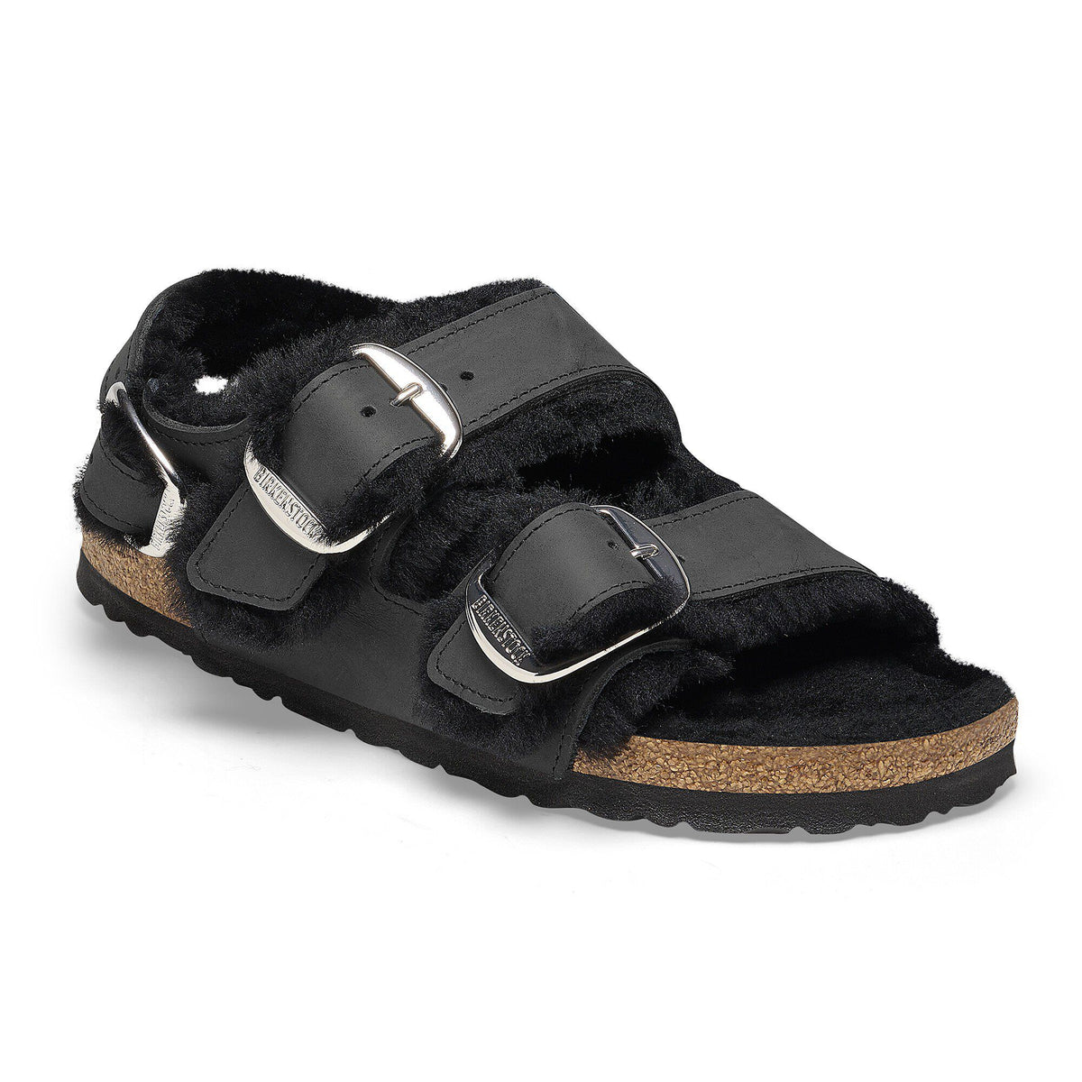 Milano Big Buckle Shearling Oiled Leather in Color Black | Birkenstock