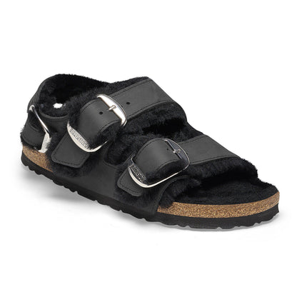 Milano Big Buckle Shearling Oiled Leather in Color Black | Birkenstock