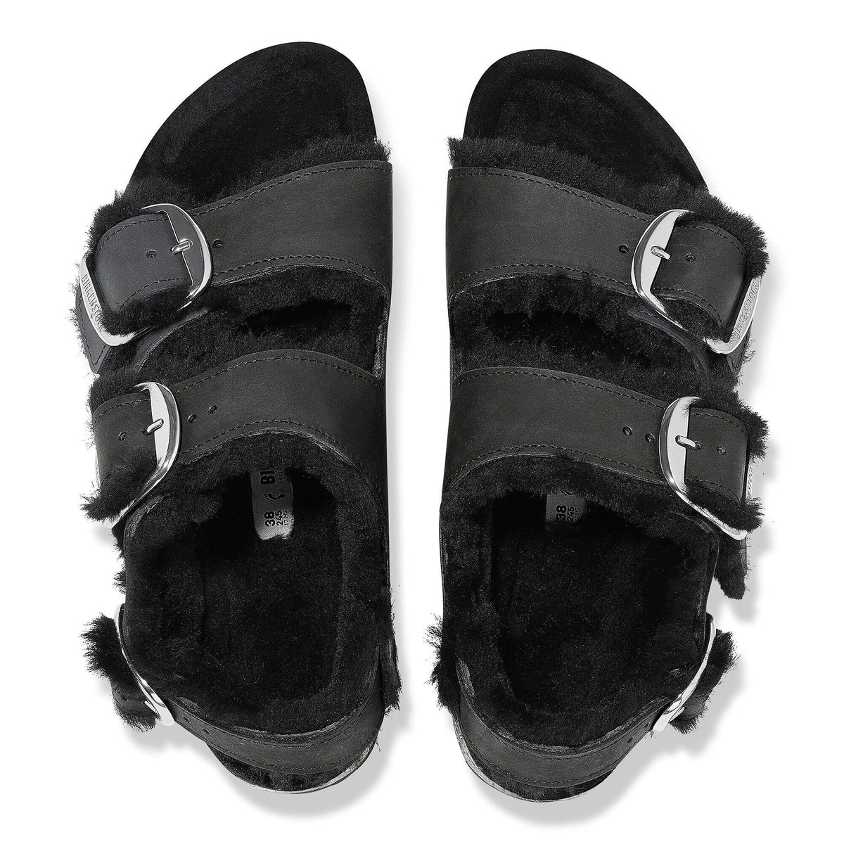 Milano Big Buckle Shearling Oiled Leather in Color Black | Birkenstock