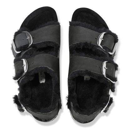 Milano Big Buckle Shearling Oiled Leather in Color Black | Birkenstock