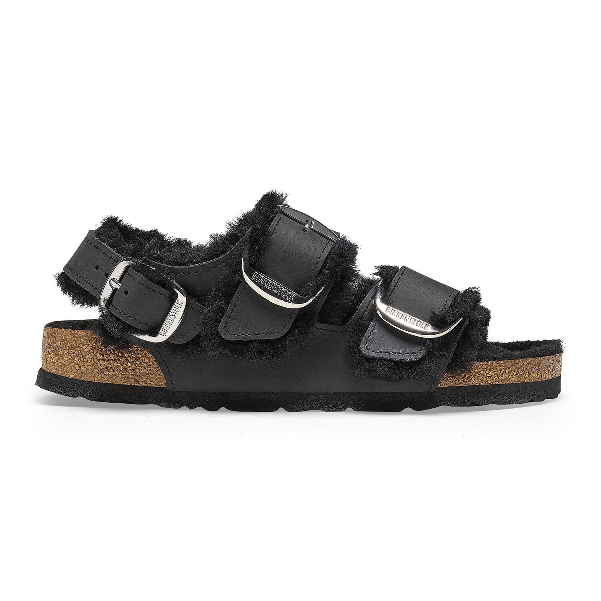 Milano Big Buckle Shearling Oiled Leather in Color Black | Birkenstock