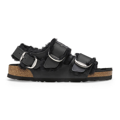 Milano Big Buckle Shearling Oiled Leather in Color Black | Birkenstock