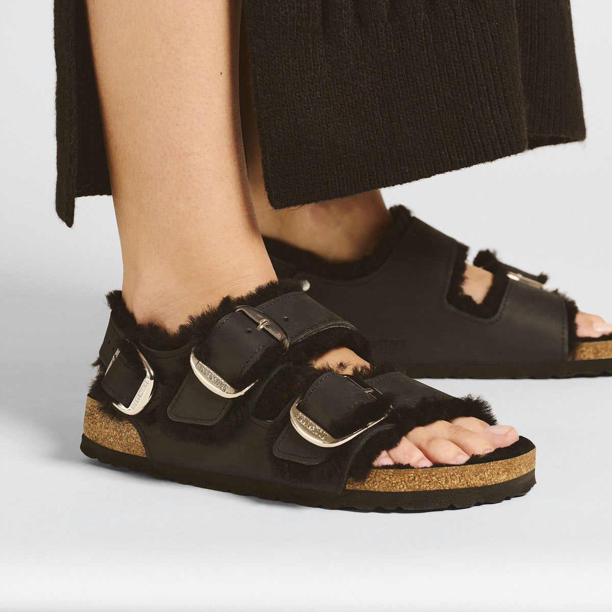Milano Big Buckle Shearling Oiled Leather in Color Black | Birkenstock