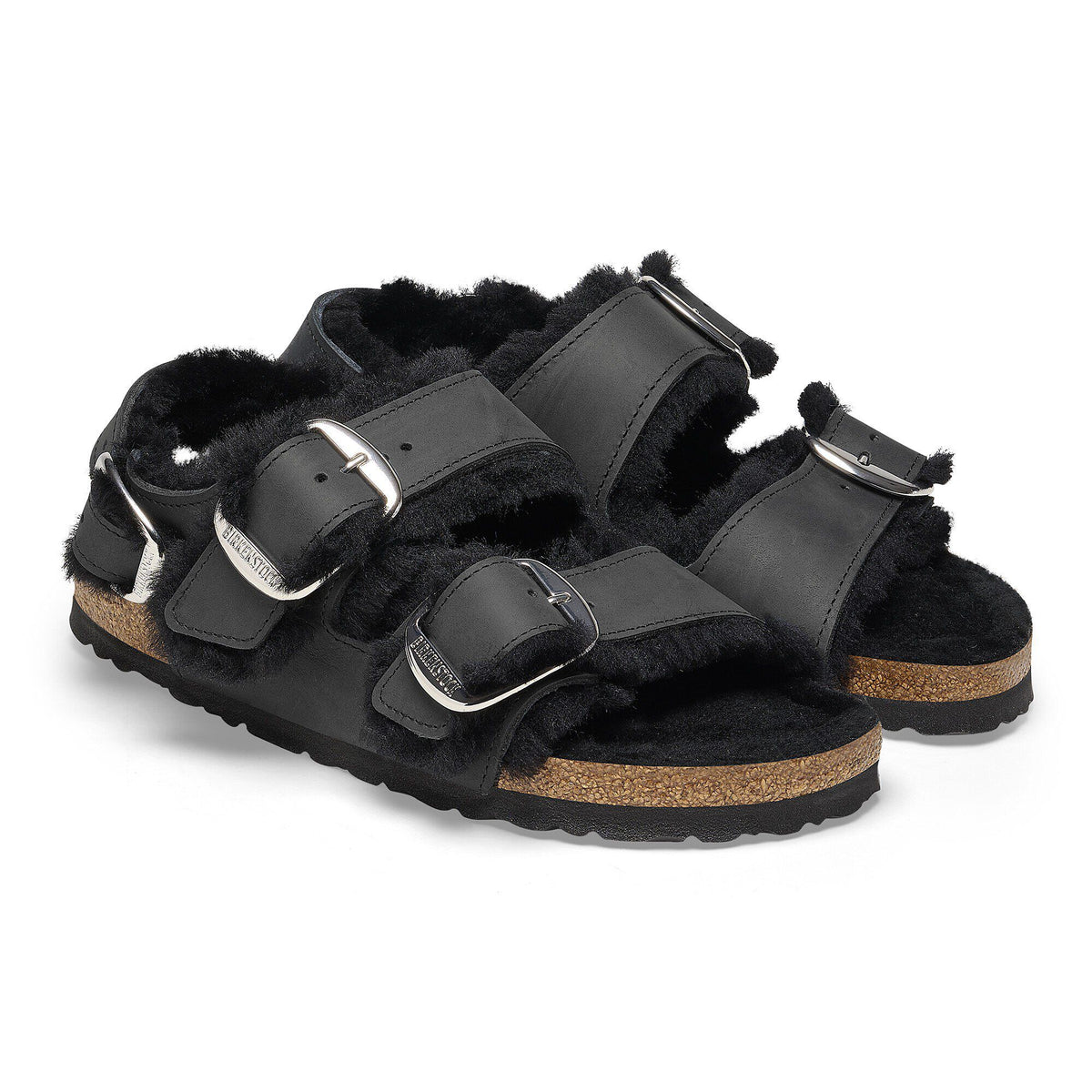 Milano Big Buckle Shearling Oiled Leather in Color Black | Birkenstock