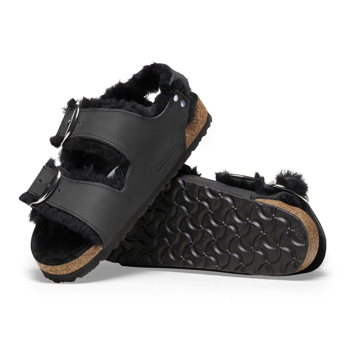 Milano Big Buckle Shearling Oiled Leather in Color Black | Birkenstock