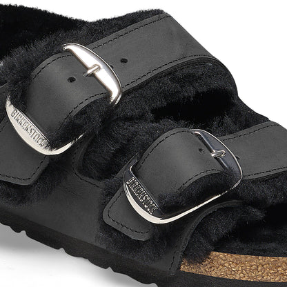 Milano Big Buckle Shearling Oiled Leather in Color Black | Birkenstock