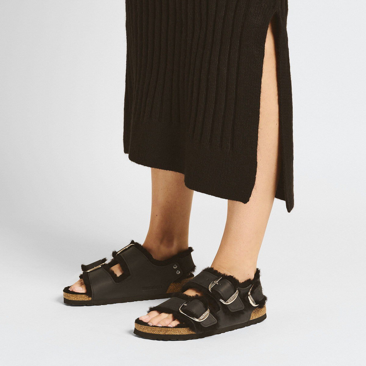 Milano Big Buckle Shearling Oiled Leather in Color Black | Birkenstock