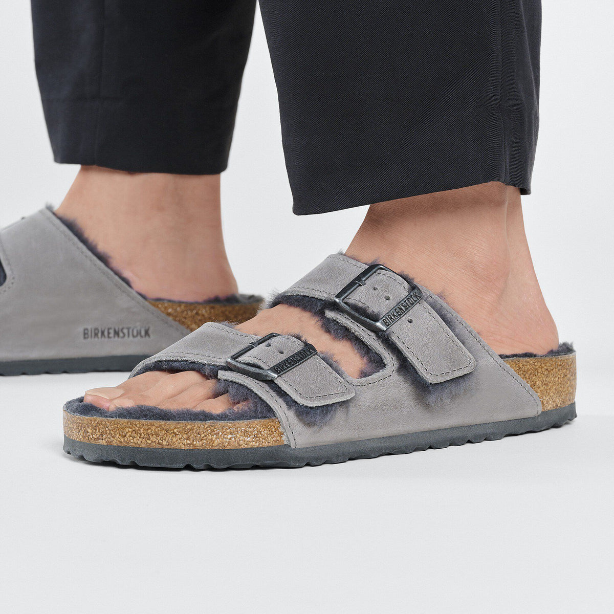 Arizona Shearling Oiled Leather in Color Iron | Birkenstock