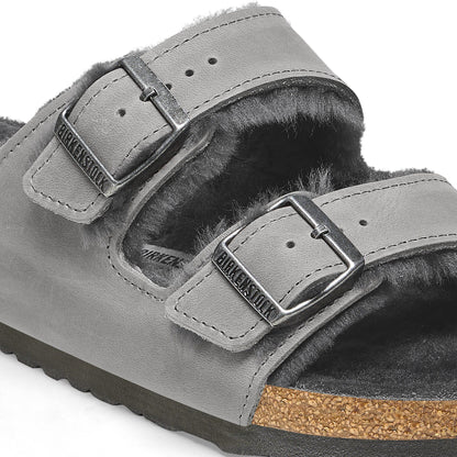 Arizona Shearling Oiled Leather in Color Iron | Birkenstock