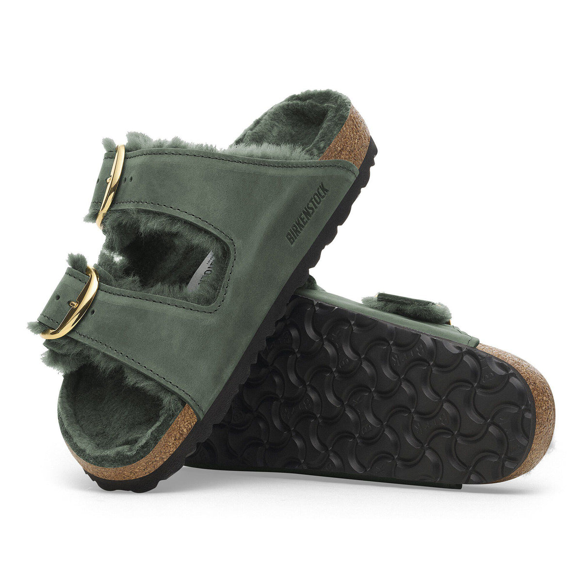 Arizona Big Buckle Shearling Oiled Leather in Color Thyme | Birkenstock