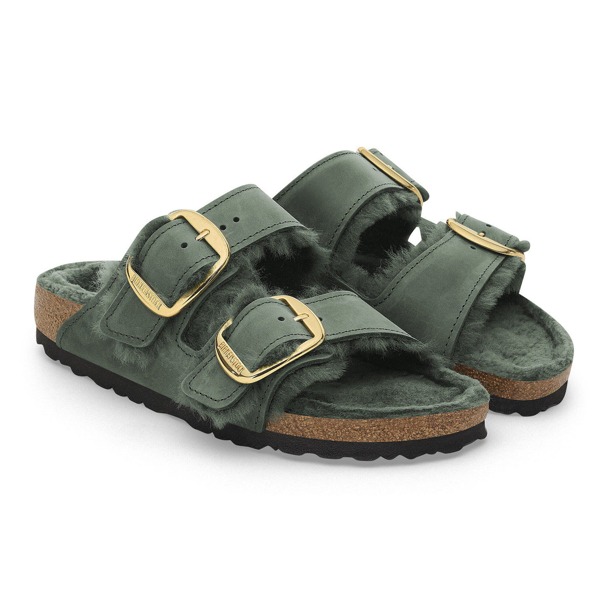 Arizona Big Buckle Shearling Oiled Leather in Color Thyme | Birkenstock