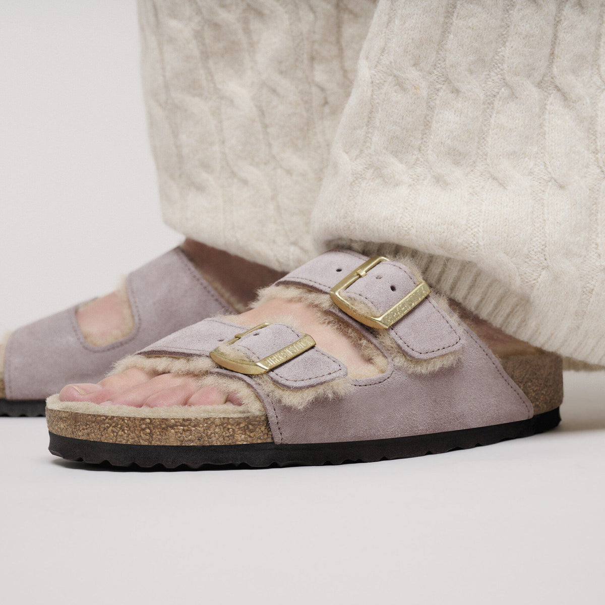 Arizona Shearling Suede Leather-Shearling in Color Suede Shimmering Faded Purple | Birkenstock