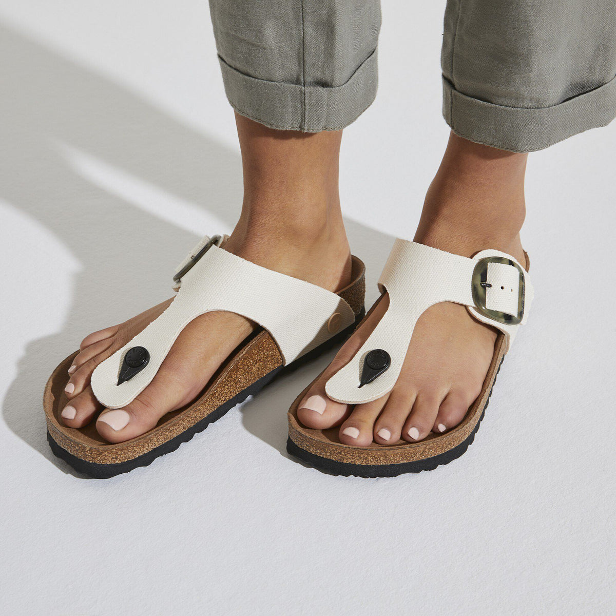 Gizeh Vegan Big Buckle Textile in Color Eggshell | Birkenstock