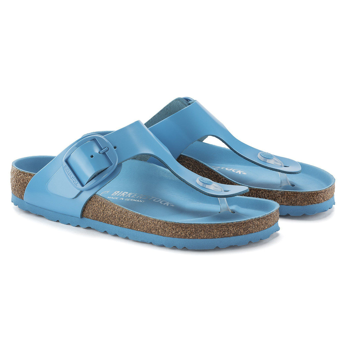 Gizeh Big Buckle Natural Leather Patent in Color High Shine Sky Blue | Birkenstock
