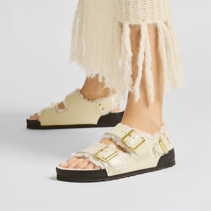 Milano Shearling Natural Leather- Shearling in Color High Shine Ecru | Birkenstock
