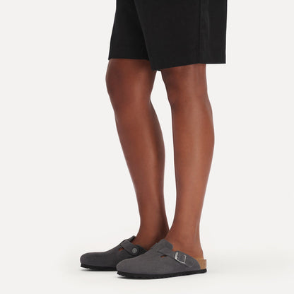 Boston Soft Footbed Suede Leather in Color Charcoal | Birkenstock