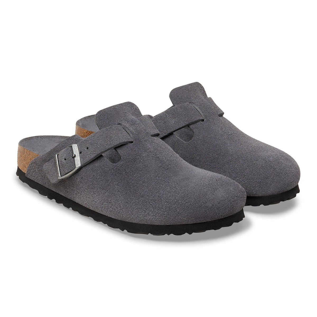 Boston Soft Footbed Suede Leather in Color Charcoal | Birkenstock