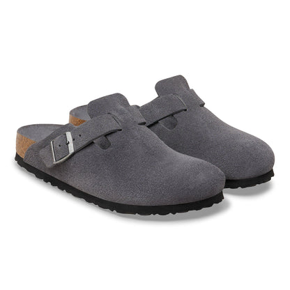 Boston Soft Footbed Suede Leather in Color Charcoal | Birkenstock