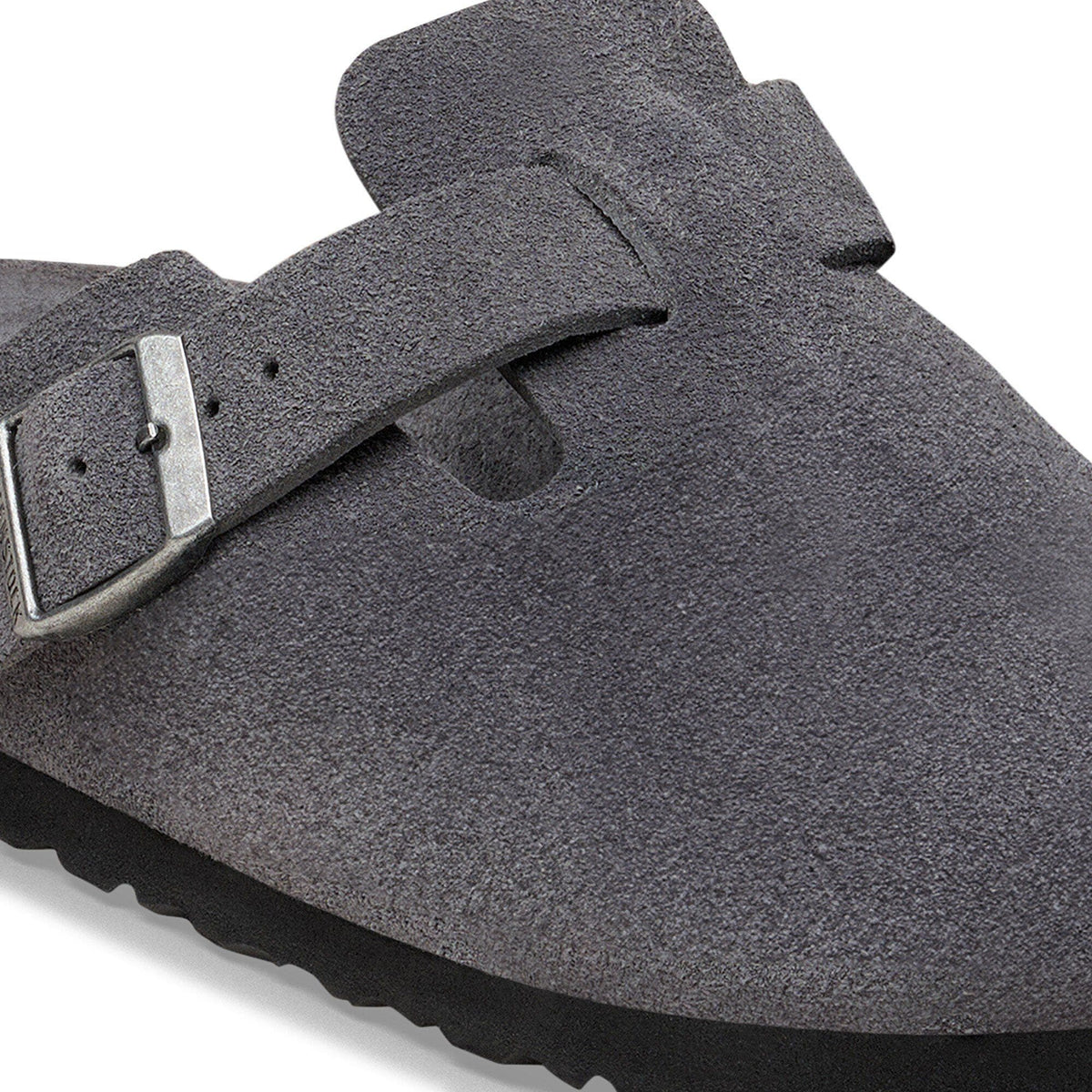 Boston Soft Footbed Suede Leather in Color Charcoal | Birkenstock