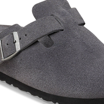 Boston Soft Footbed Suede Leather in Color Charcoal | Birkenstock