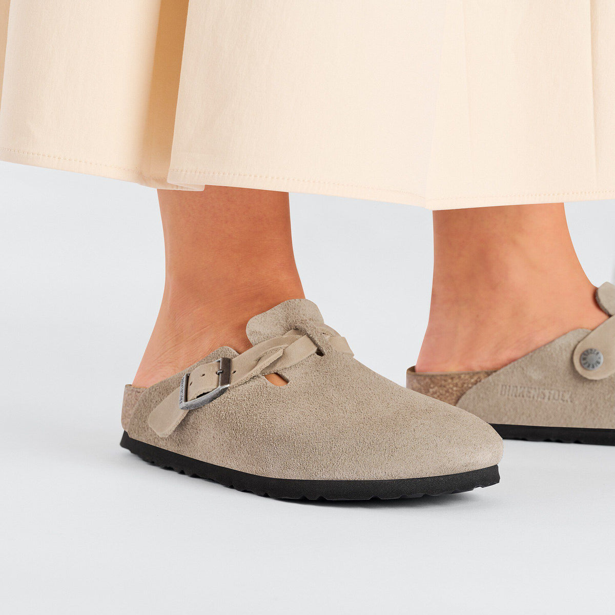 Boston Braided Suede Leather in Color Taupe | Birkenstock
