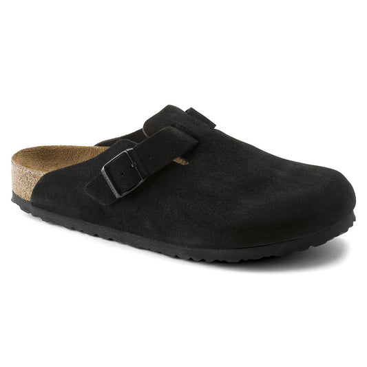 Boston Soft Footbed Suede Leather in Color Black | Birkenstock