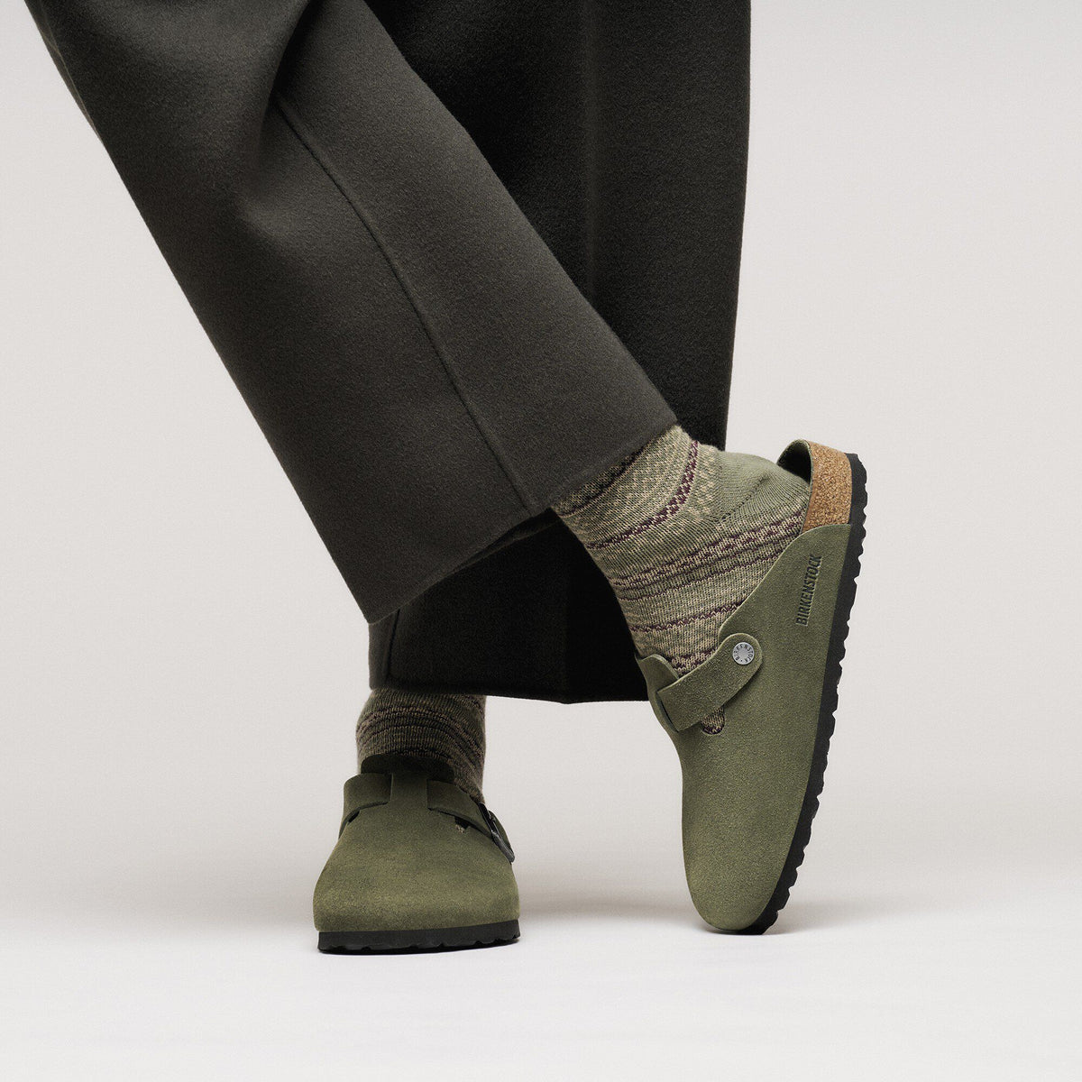 Boston Soft Footbed Suede Leather in Color Thyme Tonal | Birkenstock