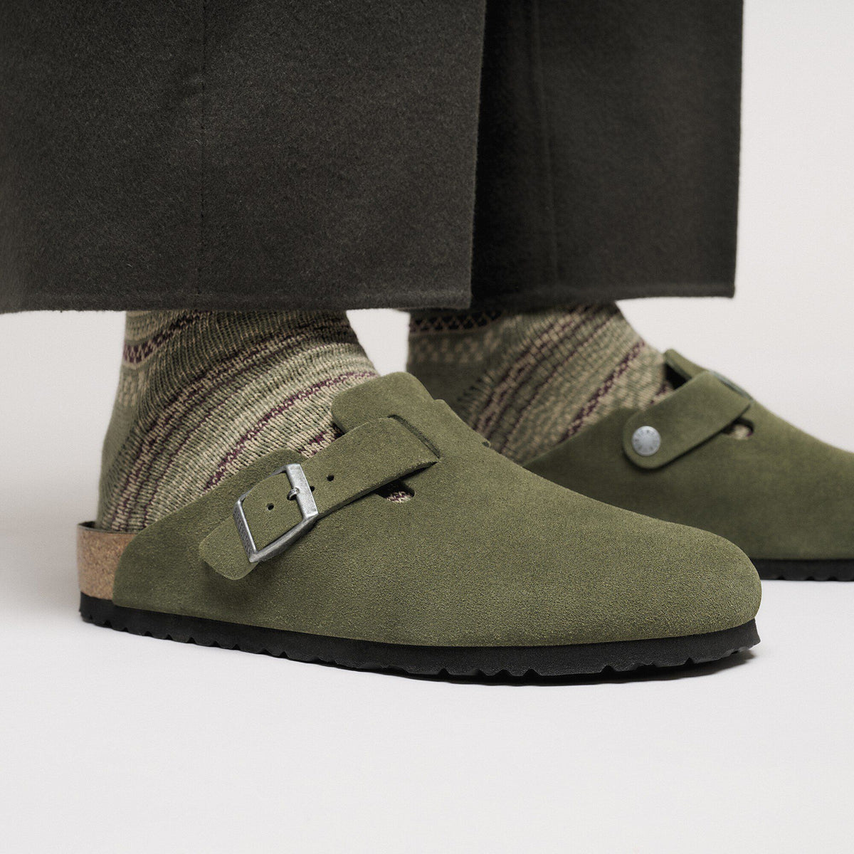 Boston Soft Footbed Suede Leather in Color Thyme Tonal | Birkenstock