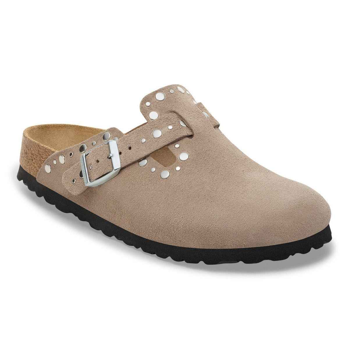 Boston Rivets Suede Leather in Color Taupe | Birkenstock