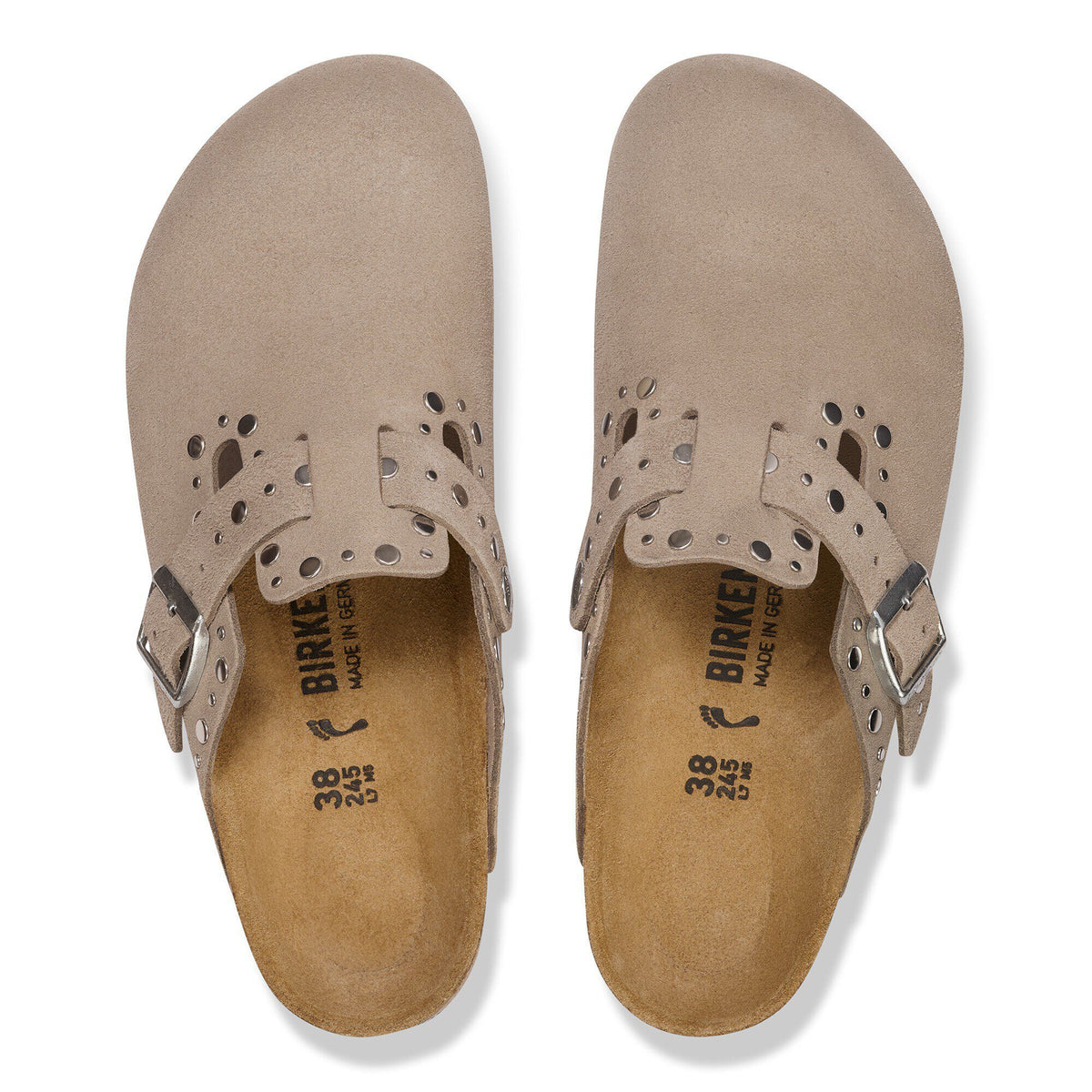 Boston Rivets Suede Leather in Color Taupe | Birkenstock