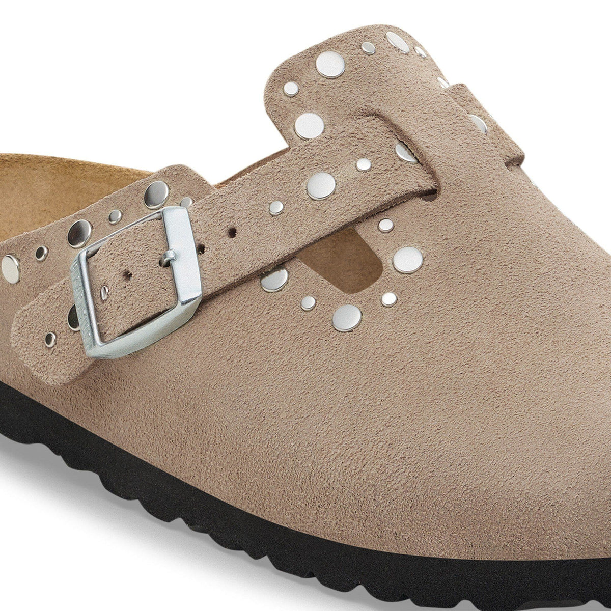 Boston Rivets Suede Leather in Color Taupe | Birkenstock
