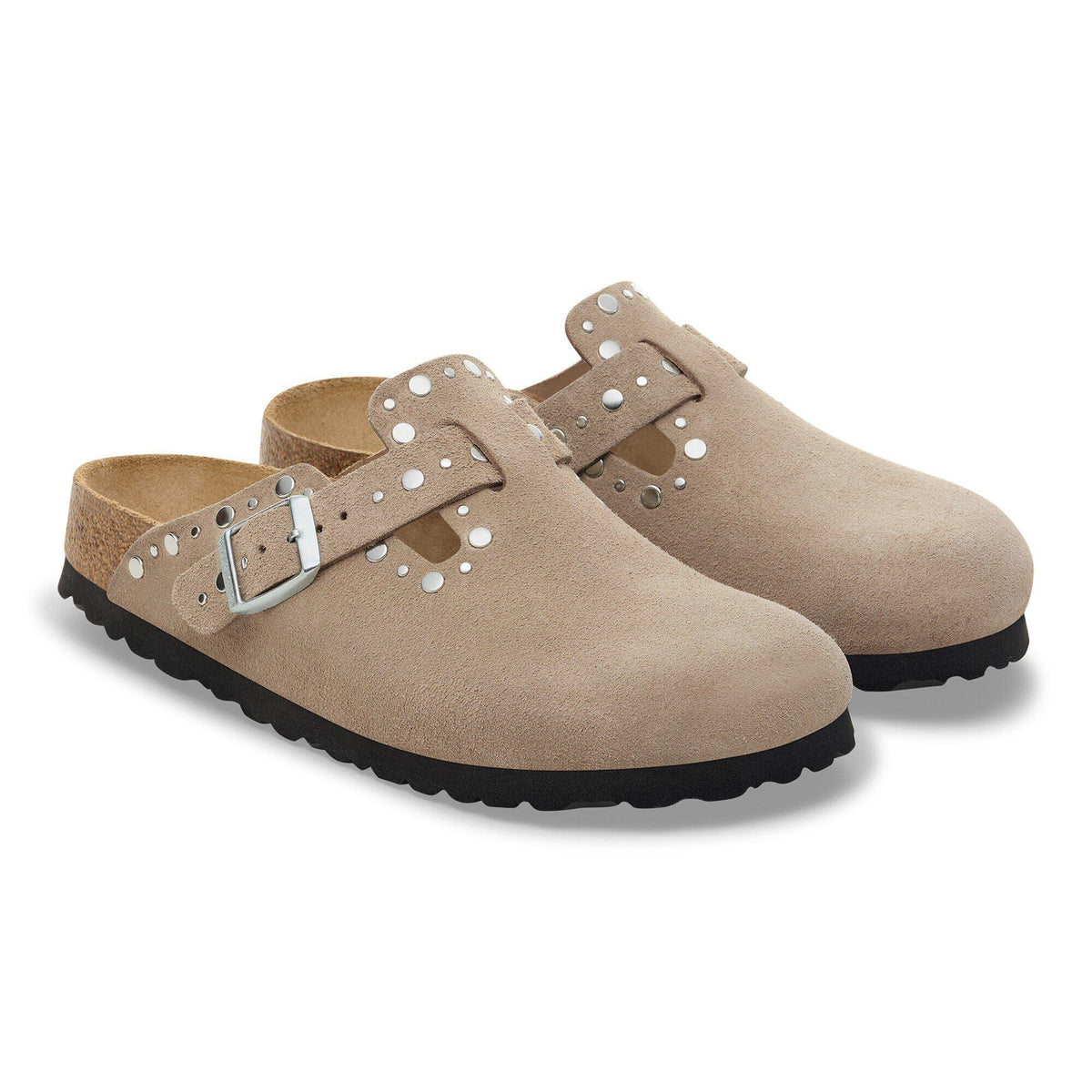 Boston Rivets Suede Leather in Color Taupe | Birkenstock